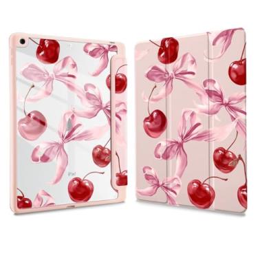 Imagem de Joyland Capa Cartoon Cherry para iPad 7ª/8ª/9ª geração (2019/2020/2021) 10,2 polegadas, suporte de lápis embutido com capa à prova de choque, capa traseira transparente transparente, despertar