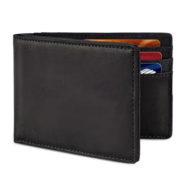 Imagem de BROSHOPP Carteira masculina AirTag, carteira dupla de couro de flor integral para Apple Air Tag, carteira masculina com suporte para AirTag, bloqueio RFID, compartimentos para dinheiro, janela para