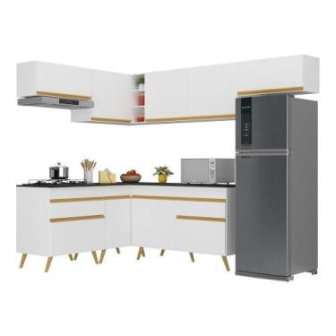Imagem de Armário De Cozinha Veneza Multimóveis V2069 Branco/dourado - MULTIMOVE