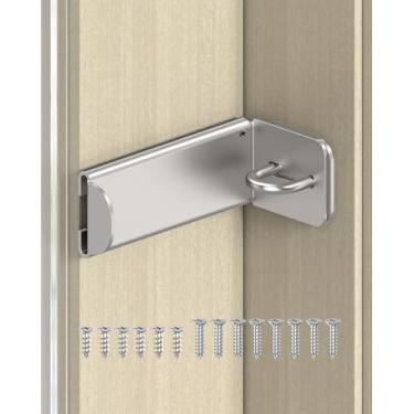 Imagem de MeBantoo Trava de ferrolho de porta de 90 graus, trava de ângulo reto de segurança doméstica, fechadura de porta de celeiro deslizante para portão, quarto, cerca, jardim (prata, 8,3 cm - 1 peça)