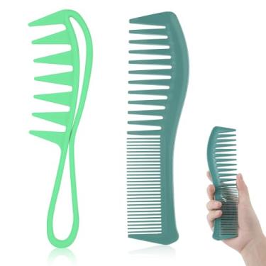 Imagem de Generic 2 pentes de dentes largos, pente desembaraçador de dois lados, dentes largos e finos para todos os tipos de cabelo, salão de barbeiro (verde)