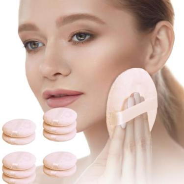 Imagem de 10 unidades de almofadas de maquiagem em pó de algodão puff com fita para pó facial puffs de pó corporal para soltos e base (bege)
