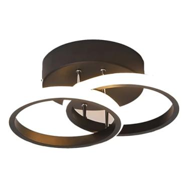 Imagem de Luminária de Teto e Parede, Lustre Redondo com Holofote, Ideal para Quarto, Cozinha, Banheiro, Sala de Estar, Lustre regulável com Luz Ajustável em 3 Cores, 110 volts, Preto, Duplo Círculo 3D