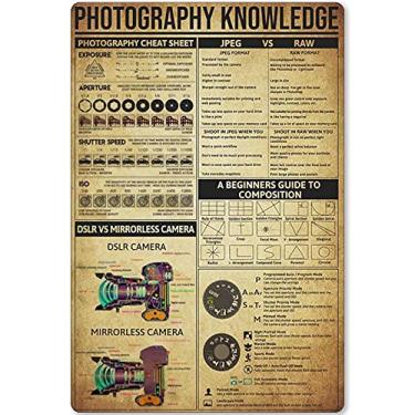 Imagem de JIUFOTK Fotografia Conhecimento Placa Metálica Fotografia Folha de Cheat Poster Fotógrafo Fotógrafo Infográfico Escola Educação Clube Casa Quarto Decoração Placa 30,5 x 40,6 cm
