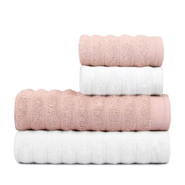 Imagem de Kit 4 Toalhas de Banho e Rosto 100% Algodão Super Macias e Absorventes Toalhas Felpudas de Luxo Premium para Banho e Decoração (Rosê e Off White)