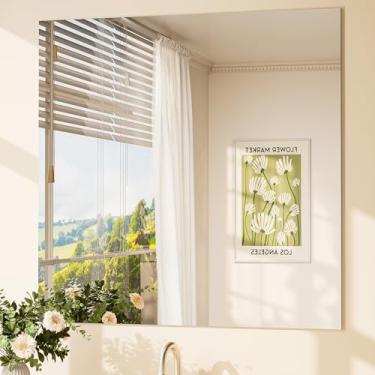 Imagem de TETOTE Espelho sem moldura 91.4 cm x 91.4 cm Espelho de toucador temperado quadrado para pia de banheiro, adequado para quarto, entrada, corredor, academia em casa, horizontal ou vertical