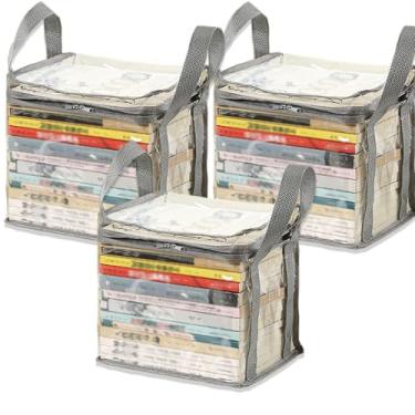 Imagem de 3PCS Clear Book Storage Bag - Plastic Comic Books Organizer Book Carrier with Lid and Lifting Handle Collapsible Display Case for Books Toys 38x24x32cm/15x9x3inches