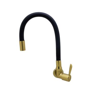 Imagem de Torneira De Cozinha/banheiro Parede Flexível Preta E Dourada ¼ De Volta 3068 C61