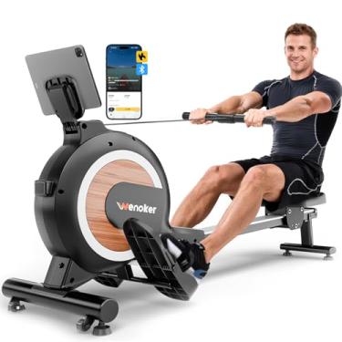 Imagem de Máquina de remo, máquina de remo magnético WENOKER para casa, capacidade de peso de 158 kg, silenciosa e silenciosa com suporte de tablet para monitor LCD e almofada de assento confortável, compacta e