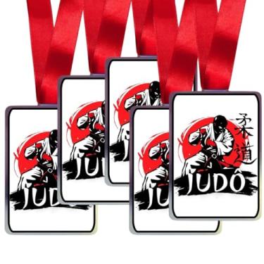 Imagem de Kit 5 Medalhas Para Judô Para Premiação Luta Artes Marciais Esporte Com Fita Vermelha