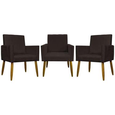 Imagem de Kit 3 Poltronas Decorativas Confortáveis Mari - Marrom Suede