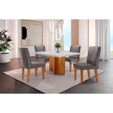 Imagem de Conjunto Mesa Olímpia 90cm Tampo Mdf 4 Cadeiras Liz Moderna Vel. Grafite Off White Imbuia