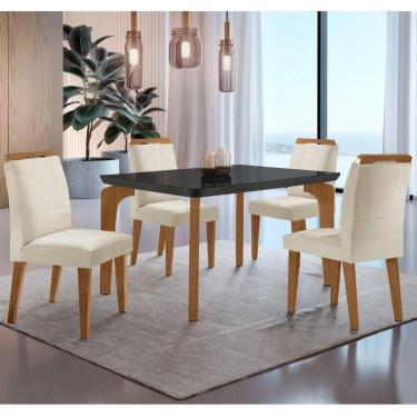 Imagem de Conjunto Mesa Liz 120cm Com Vidro 4 Cadeiras Athenas Moderna Vel.creme Grafite Imbuia Serig. Grafite