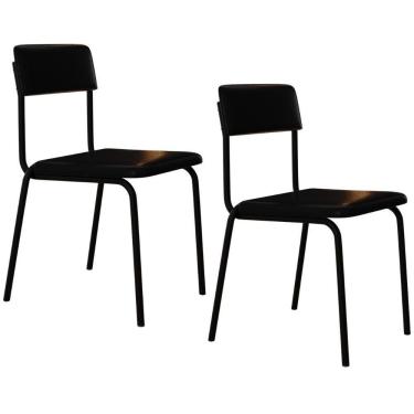 Imagem de Kit 02 Cadeiras Estofada Para Sala De Jantar Sense Preto C01 Courino Preto - Lyam Decor