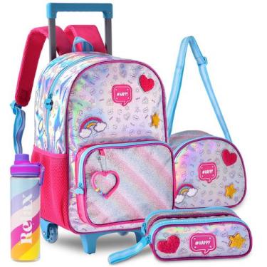Imagem de Kit Mochila Infantil Unicórnio Holográfica Rodinhas Menina Escolar Lin
