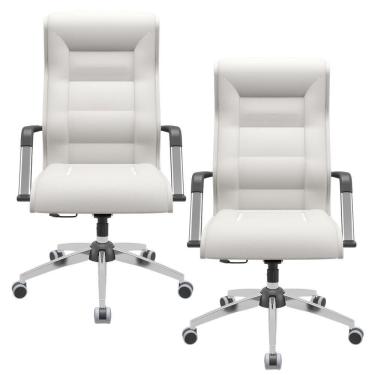 Imagem de Kit 02 Cadeiras De Escritório Giratória Presidente Base Cromada Kirk P03 Facto Branco - Lyam Decor