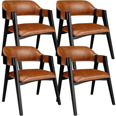 Imagem de Kit 4 Cadeiras Sala De Jantar Estar Living Estofada Suran L02 Preto Couríssimo Camel - Lyam Decor