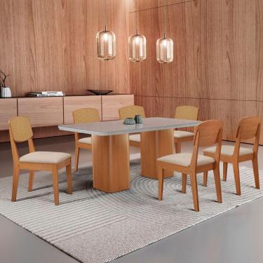Imagem de Mesa De Jantar Eloise 180cm Tampo Mdf 6 Cadeiras Moderna Veludo Creme /nat/off/serig. Off