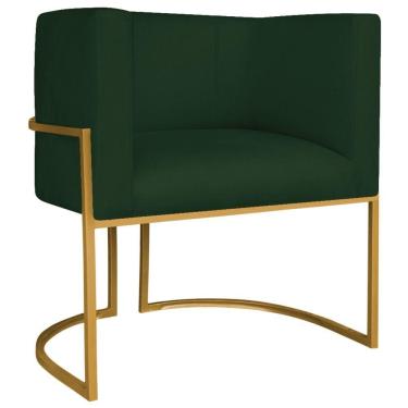 Imagem de Poltrona Decorativa Luna Base De Ferro Dourado Suede Cor Verde