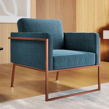 Imagem de Poltrona Em Linho M04 Estrutura Em Ferro Mais Decor Cobre/azul