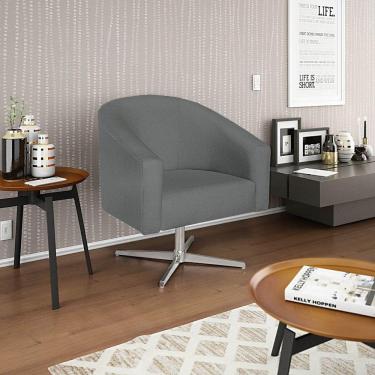 Imagem de Poltrona Decorativa Luiza Base Giratória De Metal Suede - Doce Sonho Móveis Cinza