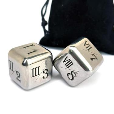 Imagem de Metal Roman+Arabic Numeral Dice Set, 2Pcs Stainless Steel Dices with Ⅰ/1-Ⅻ/12 Patterns for Party Board Games