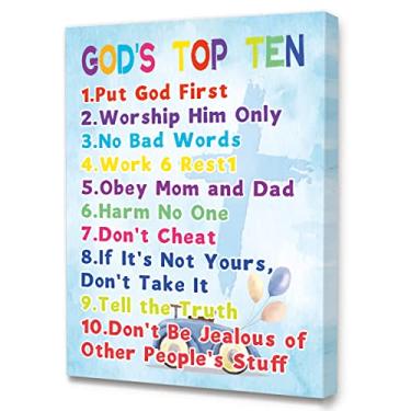 Imagem de LISTNGBO Arte de parede de versículos bíblicos para crianças, tela das dez melhores escrituras de Deus, presentes religiosos cristãos, pronto para pendurar para berçário/sala de aula/decoração de