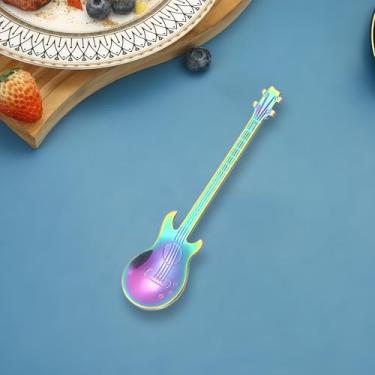 Imagem de Colher de café em forma de guitarra em aço inoxidável 304 sobremesa criativa, mexendo colorida para café, chá, sorvete e sobremesa, colheres de mesa exclusivas coloridas 5