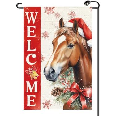 Imagem de Bandeira de cavalo de Natal para jardim, 30 x 45 cm, vertical, dupla face, Natal, inverno, férias, boas-vindas, bandeiras pequenas, decoração externa de casa de fazenda para quintal (apenas bandeira