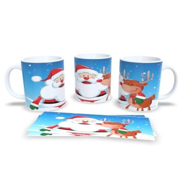 Imagem de Caneca Natalina com Desenhos de Árvore de Natal, Papai Noel e Rena, Porcelana Branca, Decoração Festiva (7)