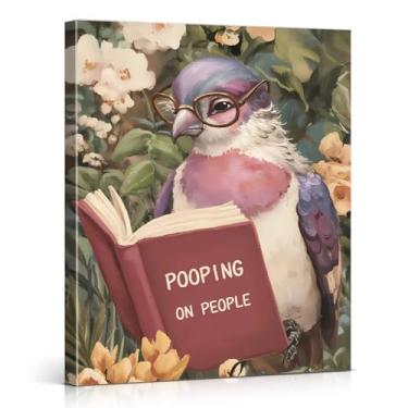 Imagem de Impressão de arte de parede de banheiro pombo vintage engraçado humor leitura pombo imagem banheiro decoração de parede para banheiro banheiro tela emoldurada 20x25