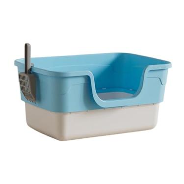 Imagem de Generic Caixa de areia aberta para gatos, com peneira, recipiente alto com laterais altas, ideal para gatos idosos, Azul