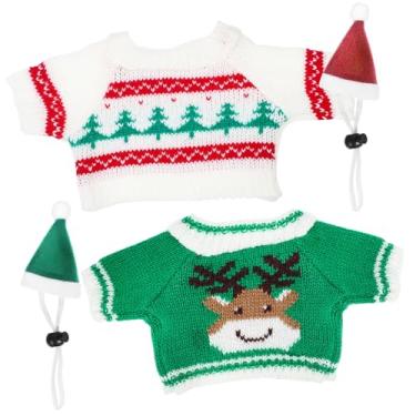 Imagem de DECHOUS Fantasia de Natal para animais de estimação pequenos com chapéus elásticos e suéteres festivos para porquinhos-da-índia, coelhos, hamsters, roupa de férias lavável para animais de pequeno a