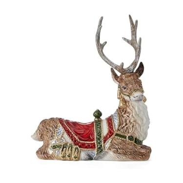 Imagem de Fitz and Floyd Telluride Castiçal de veado vermelho descansando em cerâmica, decoração natalina pintada à mão, peça central de destaque de cornija de Natal, 21 cm