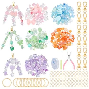 Imagem de NBEADS Kit de fabricação de chaveiros com brilho labial, 350 peças, 235 contas de acrílico, 100 peças de anéis de salto de aço inoxidável 304, 12 peças de fechos de garra de lagosta giratórios de liga