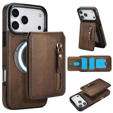 Imagem de DMaos Capa para iPhone 17 Pro Max com capa separável para cartão, compatível com Magsafe, suporte de cartão de identificação de couro PU, clássico para iPhone17 Pro Max 2025 de 6,9 polegadas - marrom