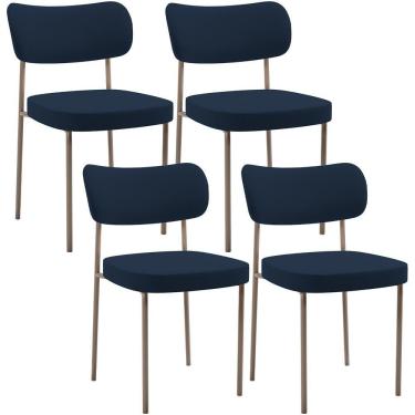 Imagem de Kit 04 Cadeiras Decorativa Estofada Para Sala De Jantar Melina Base Arena L02 Suede Azul Marinho - Lyam Decor