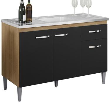 Imagem de Balcao Para Pia Sem Tampo 118 Cm Gabriela Amendoa Preto Reajl Moveis Amendoa Preto