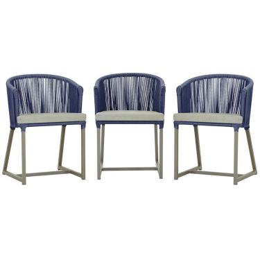 Imagem de 3 Cadeiras De Jantar Noronha Fendi Corda Náutica E3 Trama Azul