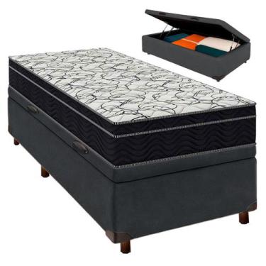 Imagem de Cama Box Bau Cinza + Colchão Solteiro Airtech 150 Ortobom