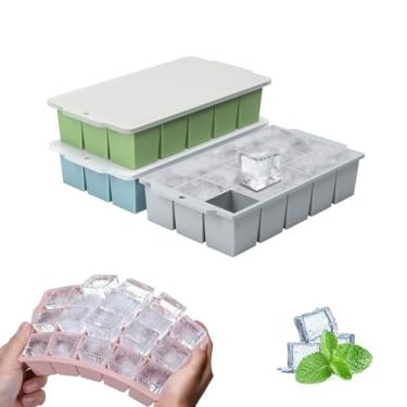 Imagem de MEIJO Bandeja de silicone para cubos de gelo com fechaduras, pacote com 4, 15 bandejas quadradas flexíveis de liberação fácil para freezer, molde de cubo de gelo empilhável e reutilizável para uísque