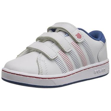 Imagem de k-SWISS Tênis Lozan com 3 tiras (criança pequena), Branco/Azul/Vermelho Marte, 12 Little Kid