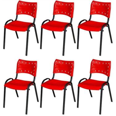 Imagem de Cadeira Iso Base Preto , Escritório Vermelho Kit 6 Un