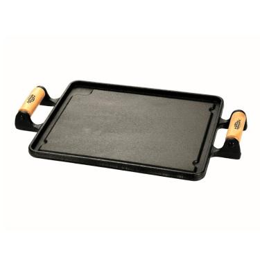 Imagem de Chapa Lisa Quadrada Ferro Alça Madeira Panelamineira 30x30cm