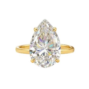 Imagem de 1 peça 1CT-4CT brilhante gota de água em forma de pera anel de noivado aliança de casamento para mulheres anel de compromisso de cobre anel eternidade joia fina presente, Prata, Sem pedra preciosa