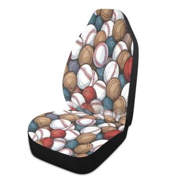 Imagem de Blueangle 1 peça de capas de assento de carro padrão de bolas de beisebol, almofadas protetoras respiráveis para assentos dianteiros de carro, ajuste universal para SUV Sedan Truck Van (752)