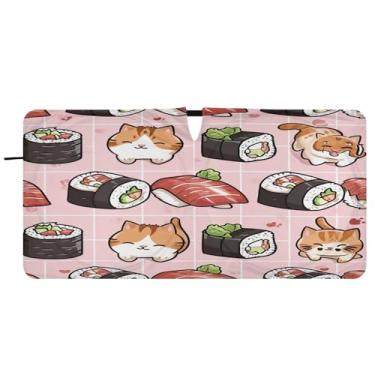 Imagem de Blueangle Pára-brisas padrão Kawaii Sushi - 149.9 cm x 76.2 cm dobrável carro janela frontal bloqueios raios UV viseira de sol (788)