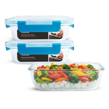 Imagem de 3 Potes Vidro Hermético Trava Mais Resistentes Marmita 640ml - U4HOME,