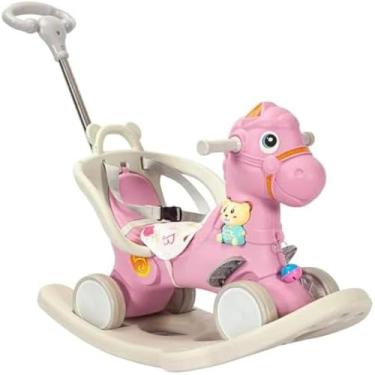 Imagem de Brinquedo infantil, cavalo, rosa, balanco, passeio, empurrador, crianca, diversao, ludico,macio