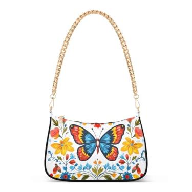 Imagem de CEBUGI Bolsas transversais femininas bolsa de ombro flor borboleta bolsa clutch elegante com alça de corrente
